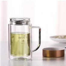 雙層水晶玻璃杯富光玻璃杯 辦公茶杯水杯子帶手柄茶隔過(guò)濾