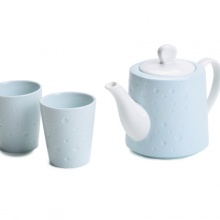 創(chuàng)意家居 沃斯琪陶瓷水壺茶具套裝組合 藍(lán)色三件套