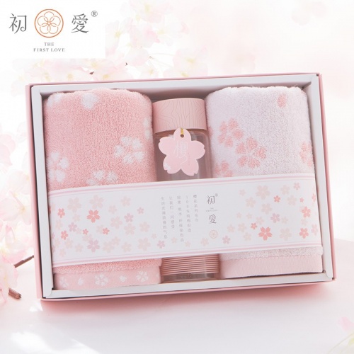 初愛 新款櫻花系列毛巾玻璃杯禮盒