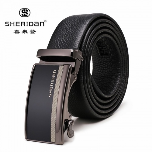 SHERIDAN 喜來登 男士皮帶牛皮商務(wù)休閑中年平滑扣腰帶 青年簡約百搭褲帶NL160954S 黑色