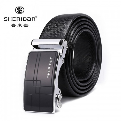 SHERIDAN 喜來登 男士真皮自動扣正品腰帶男商務(wù)休閑潮 牛皮褲帶NL160958S 黑色