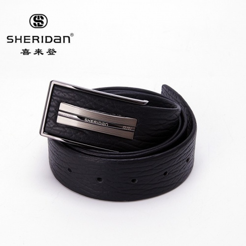 SHERIDAN 喜來登 時尚休閑男士皮帶 平滑扣腰帶男 商務(wù)休閑牛皮板扣男褲帶NL170562S 黑色