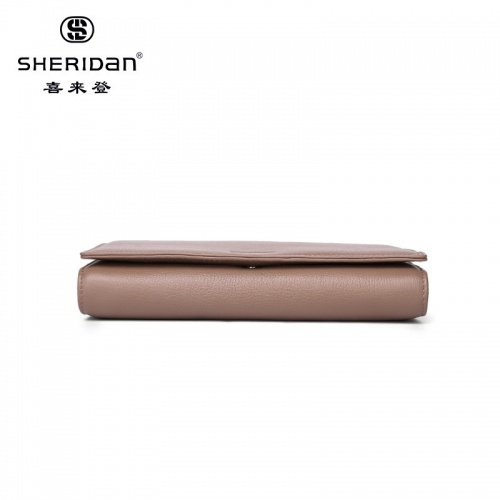 SHERID AN 喜來登 小方包蛇骨鏈條包單肩斜挎女包翻蓋郵差包女包NL180432S 杏色