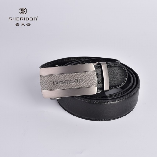 SHERIDAN 喜來(lái)登 男士皮帶男真皮層牛皮帶商務(wù)休閑平滑自動(dòng)扣腰帶板扣褲腰帶男皮帶 NL71053S 黑色