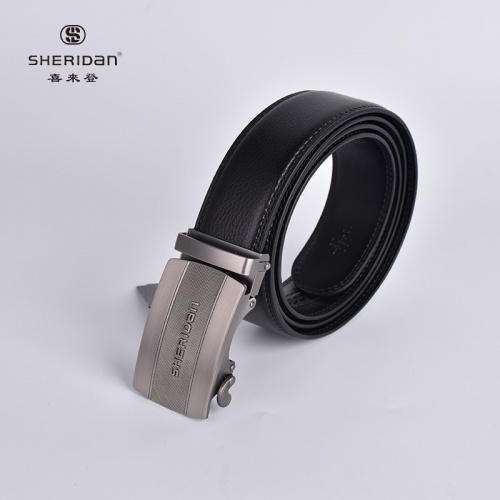 SHERIDAN 喜來(lái)登 男士皮帶男真皮層牛皮帶商務(wù)休閑平滑自動(dòng)扣腰帶板扣褲腰帶男皮帶 NL71053S 黑色