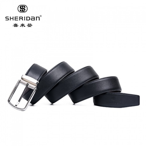 SHERIDAN 喜來登 男士腰帶頭層牛皮商務(wù)皮帶男士針扣腰帶男士皮帶NL180952S 黑色