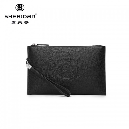 SHERID AN 喜來登 男士手拿包商務(wù)休閑包牛皮軟皮男士手拿包大容量NL180316S 黑色