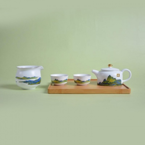 龍城有禮 千里江山 羊脂玉白茶具禮品套裝