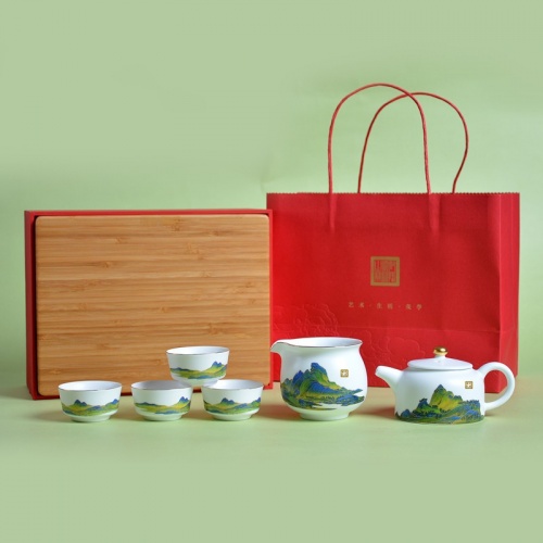 龍城有禮 千里江山 羊脂玉白茶具禮品套裝