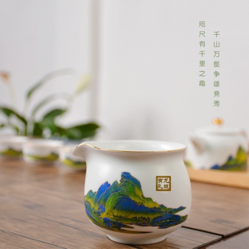 龍城有禮 千里江山 羊脂玉白茶具禮品套裝